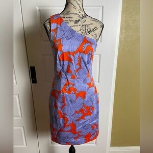 J. Crew Printed One Shoulder Dress Red and Blue Floral